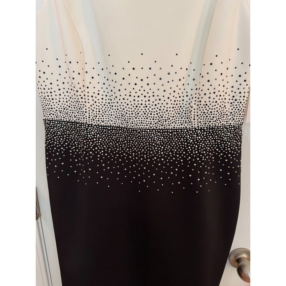 Calvin Klein Crystal Black White Sheath Dress Knee Length Sleeveless NWT Sz 14 - Picture 9 of 11